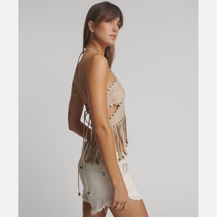 One Teaspoon Stud Suede Fringe Top