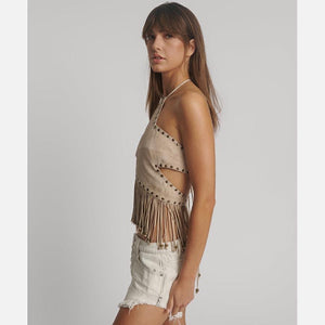 One Teaspoon Stud Suede Fringe Top