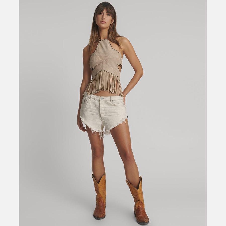 One Teaspoon Stud Suede Fringe Top