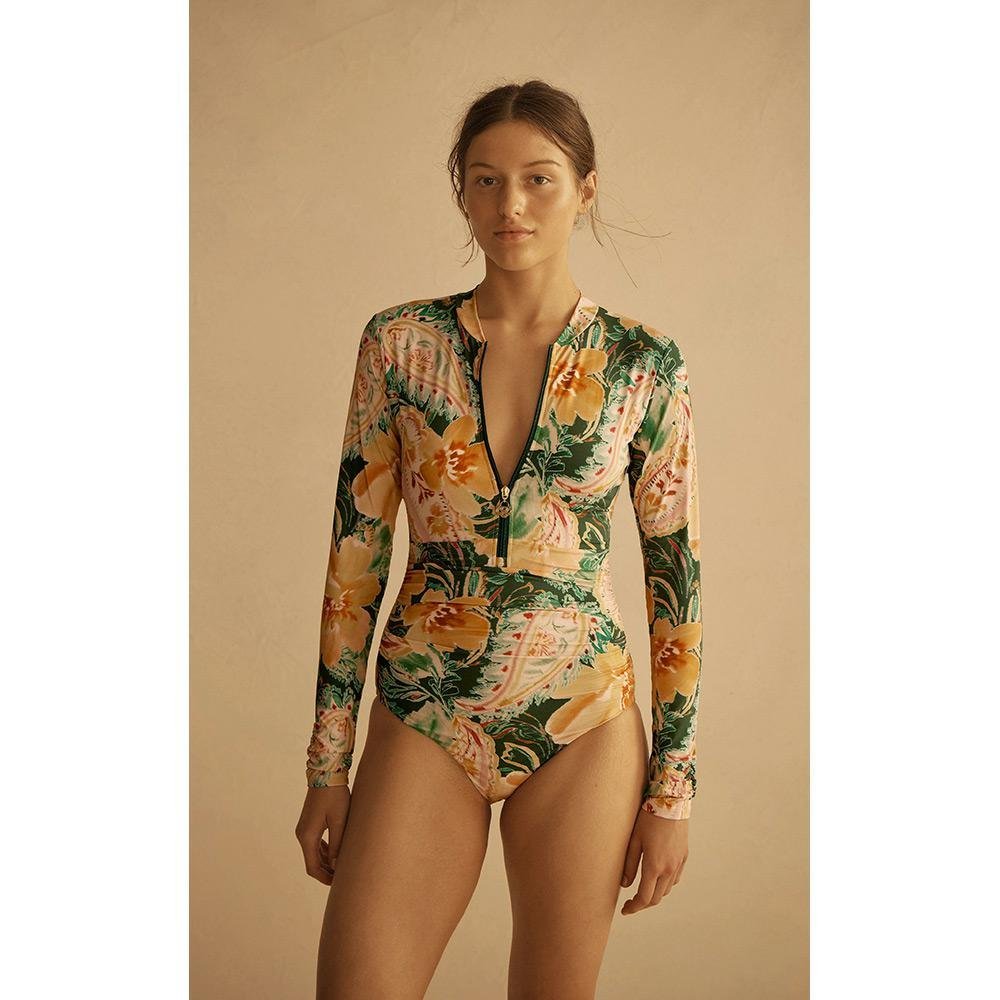 Aur Ocea Ibisco Ruched Long Sleeve One Piece