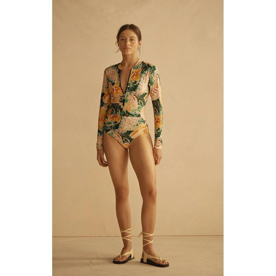 Aur Ocea Ibisco Ruched Long Sleeve One Piece