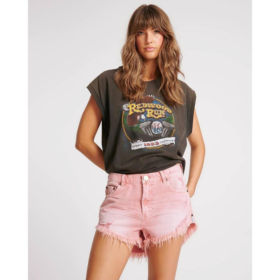 One Teaspoon Outlaws Mid Length Denim Short - Vintage Red