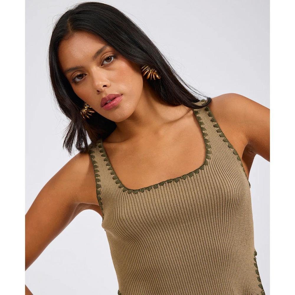 One Teaspoon Knitted Scallop Top - Khaki