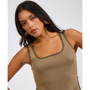 One Teaspoon Knitted Scallop Top - Khaki