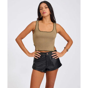 One Teaspoon Knitted Scallop Top - Khaki