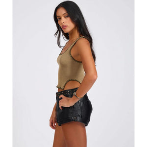 One Teaspoon Knitted Scallop Top - Khaki