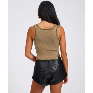 One Teaspoon Knitted Scallop Top - Khaki