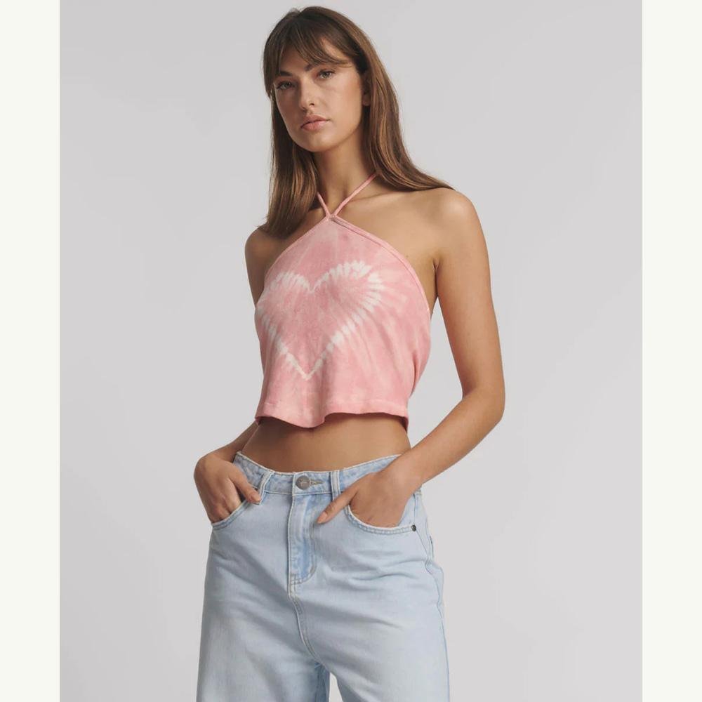 One Teaspoon Tie Dye Heart Cropped Halter Neck Top