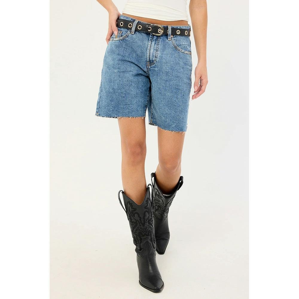 One Teaspoon Jacksons Mid Waist Wide Leg Denim Shorts
