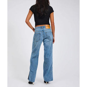 One Teaspoon Low Riders Low Waist Wide Leg Zipped Denim Jeans