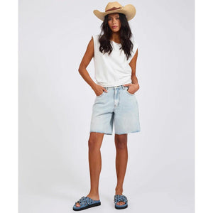 One Teaspoon Jacksons Mid Waist Wide Leg Denim Shorts