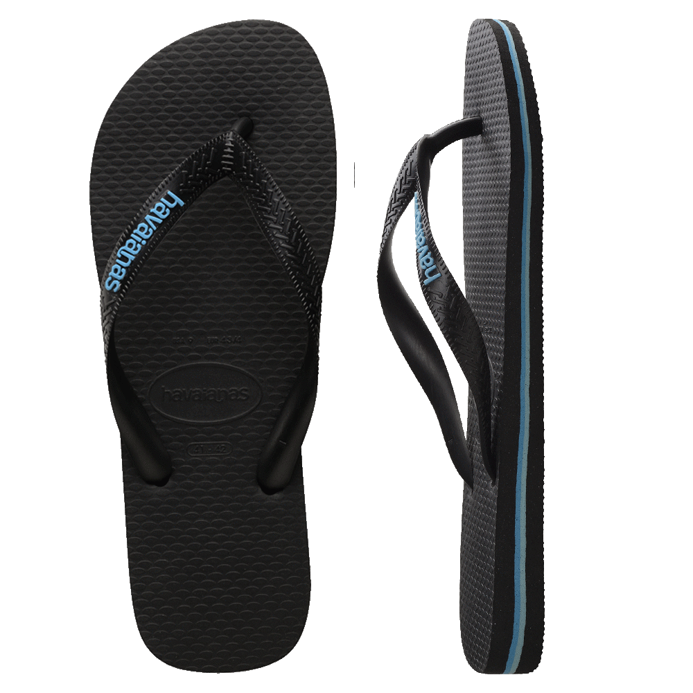 Havaianas Rubber Logo Thongs - Black/Blue