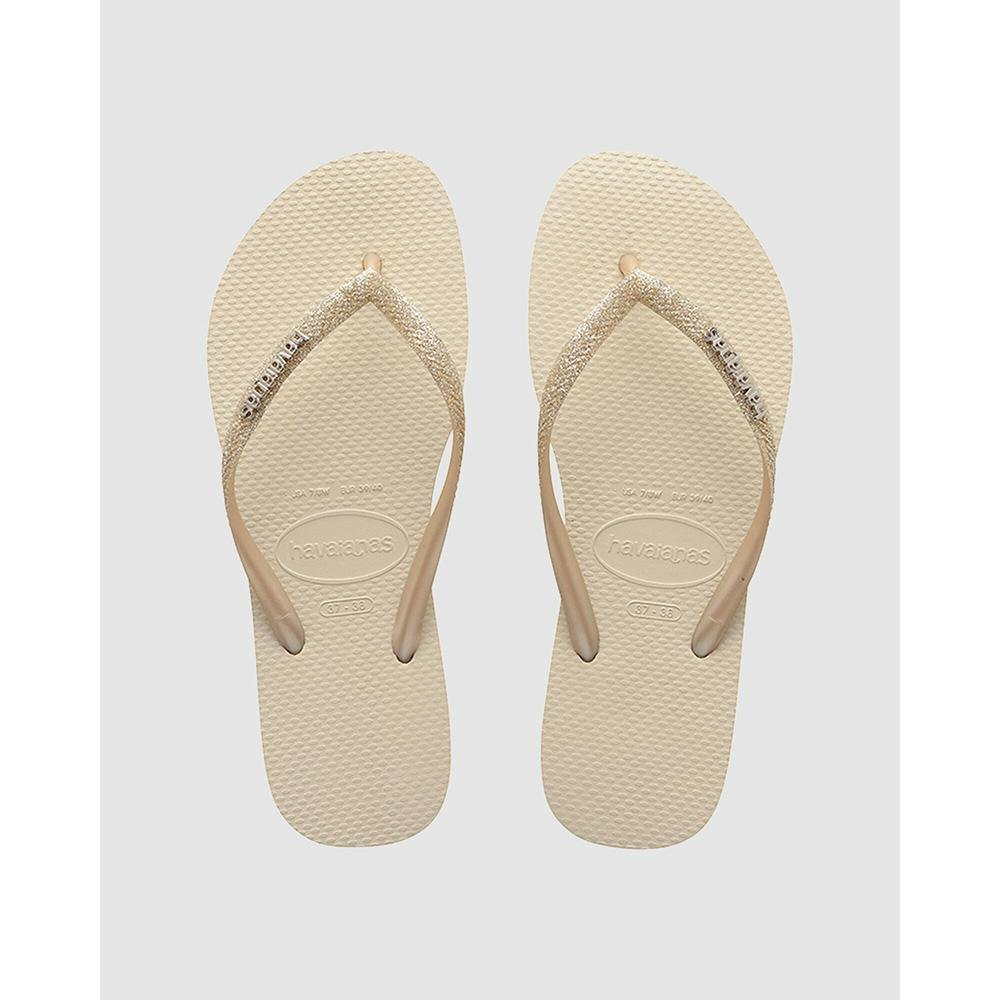 Havaianas Slim Metal Logo Glitter Beige - Kids